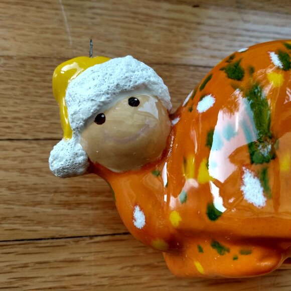 Vintage Ceramic Snail Tape Dispenser Orange Pottery Retro Office Desk Decor - Picture 2 of 11